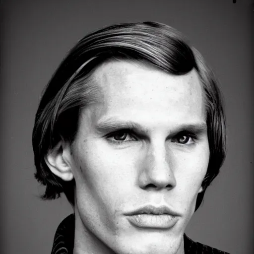 Prompt: A photograph portrait of Jerma985 with medium length wavy hair, a combover and wearing late 1970s popped collared menswear in the late 1970s, taken in the late 1970s, grainy, taken on a 1970s Polaroid Camera, realistic, hyperrealistic, very realistic, highly detailed, very detailed, extremely detailed, detailed, digital art, trending on artstation, front facing, front view, headshot and bodyshot, detailed face, very detailed face