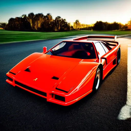 Prompt: close up of arnold schwarzenegger driving a ferrari f 4 0, photo of the year, golden hour, highly detailed