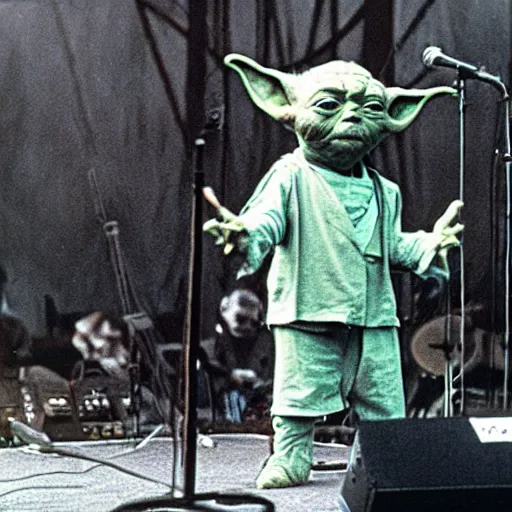 Image similar to yoda performing at woodstock