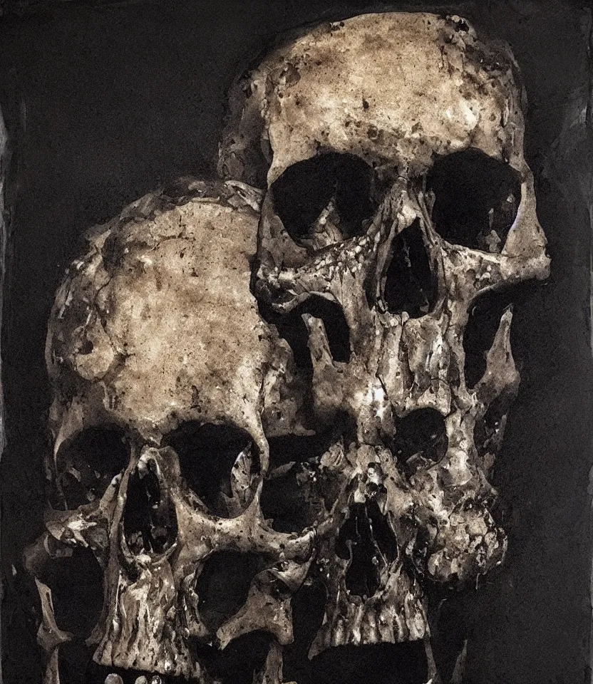 Prompt: the painting of a black iron skull by Nicola Samori, artstation, realistic, academic light,