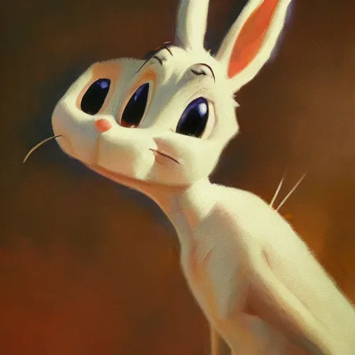 Image similar to a beautiful, soulful oil painting of bugs bunny by craig mullins