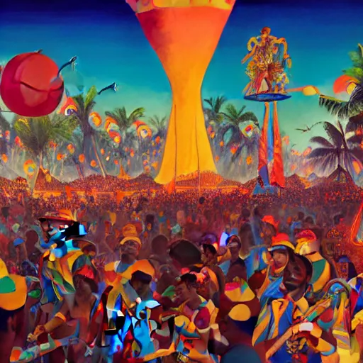 Image similar to trinidad and tobago carnival by paolo eleuteri serpieri and tomer hanuka and chesley bonestell and daniel merriam and tomokazu matsuyama, unreal engine, high resolution render, featured on artstation, octane, 8 k, highly intricate details, vivid colors, vector illustration