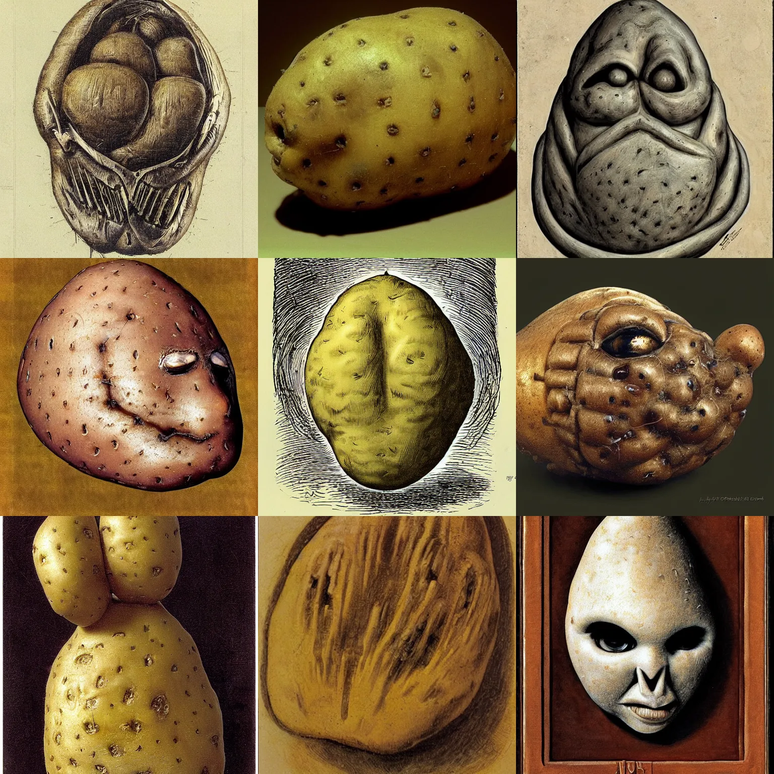 Prompt: a potato, by h. r. giger, non - euclidian