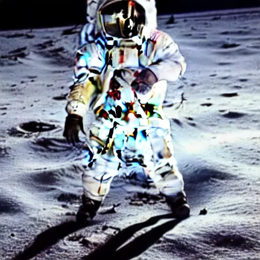 Image similar to michael jackson wearing his tuxedo and doing a moonwalk dance move on the moon