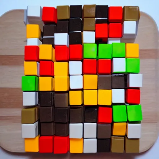 Prompt: soup made out of rubiks cubes