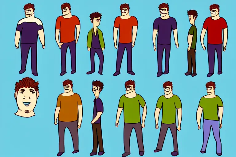 Image similar to Drawn guy, in full growth, in different styles, with different backgrounds