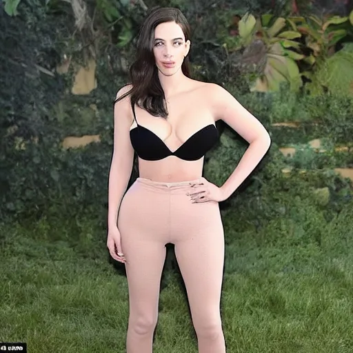 Image similar to a woman who is a genetic combination of kim kardashian and kat dennings and scarlett johansson and margot robbie and emma watson, face and upper - body focus