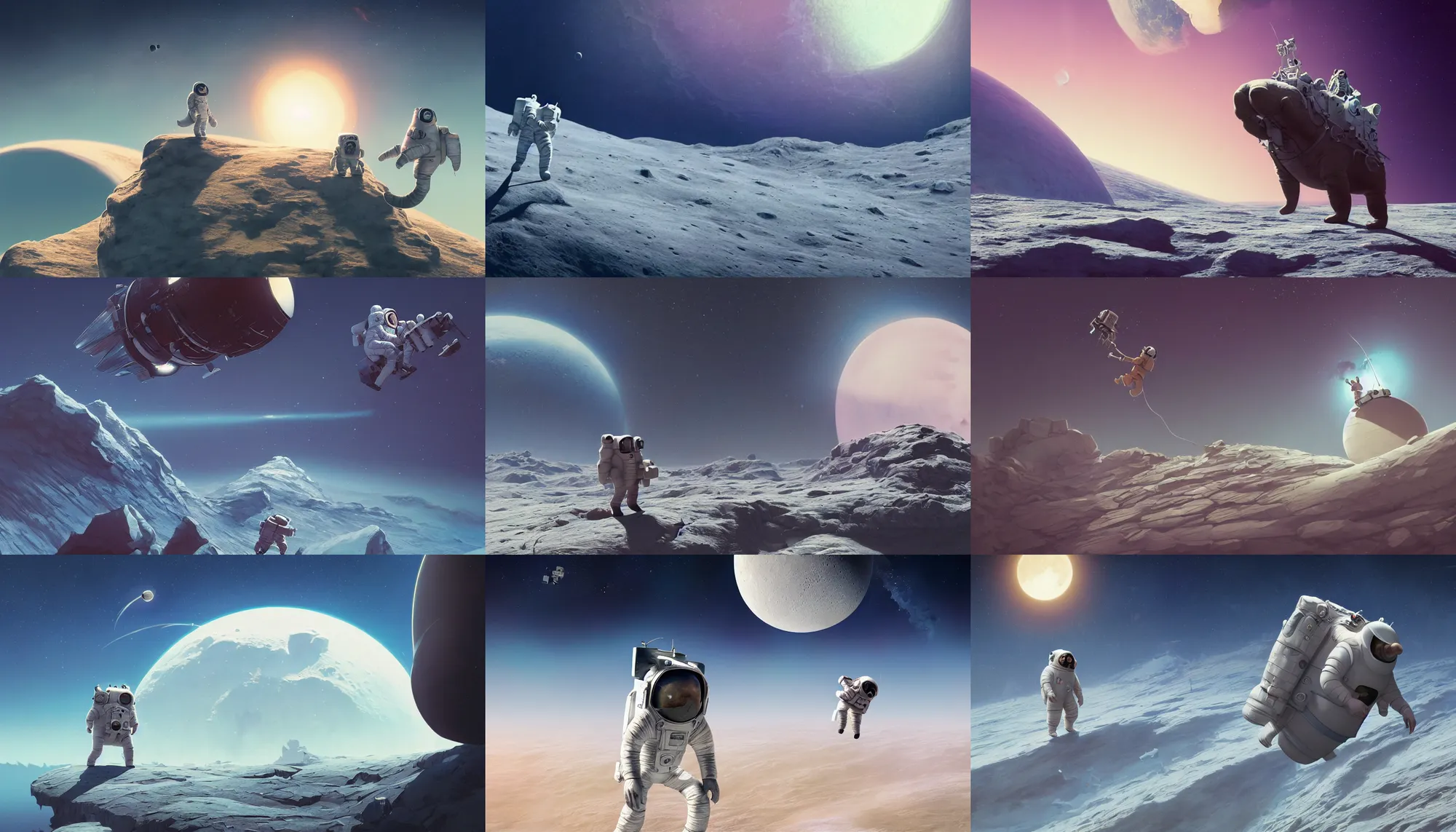 Prompt: A highly detailed matte painting of a walrus astronaut trying to walk on the moon, by Studio Ghibli, Makoto Shinkai, by Artgerm, by beeple, by Greg Rutkowski, volumetric lighting, octane render, 4K resolution, trending on artstation, masterpiece