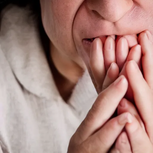 Prompt: closeup of a sneezing person. 8 k studio photo.