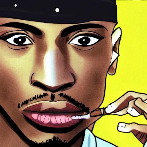 Image similar to Tupac Shakur, screenshot from a 2012s anime