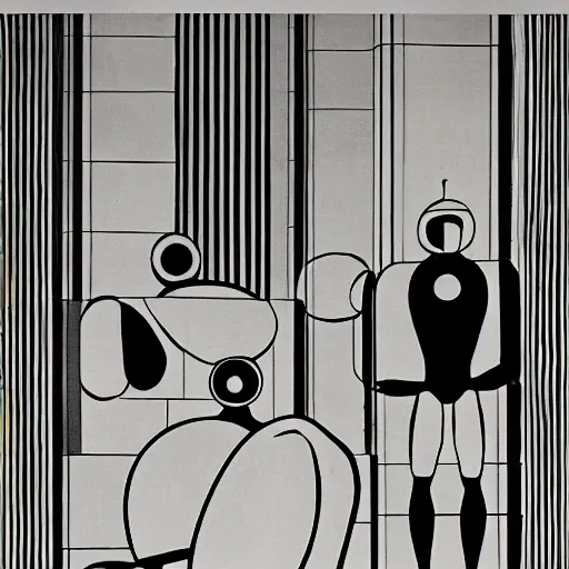 Image similar to the new gods gathered in the temple, Oskar Schlemmer