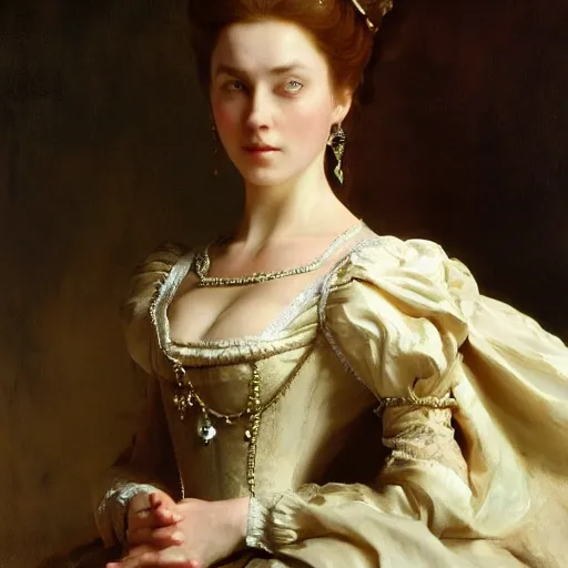 Image similar to 1 7 th century duchess. wow 4 k detail fantasy, cgsociety, matte painting, wow, realistic materials, photo realistic, postprocessing, 8 k hd detailed oil painting, by john singer sargent and craig mullins