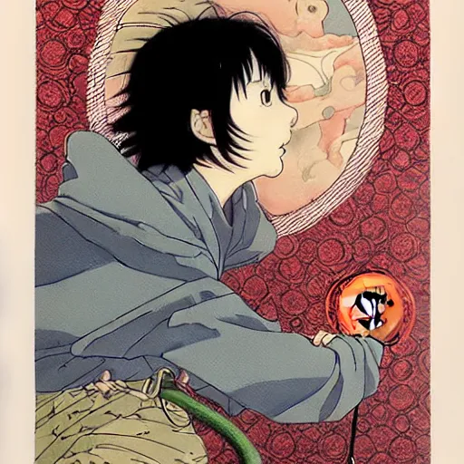 Image similar to prompt : portrait alchemist painted in miyazaki color style drawn by katsuhiro otomo and takato yamamoto, inspired by fables, china doll face, smooth face feature, intricate oil painting, high detail, sharp high detail, manga and anime 2 0 0 0