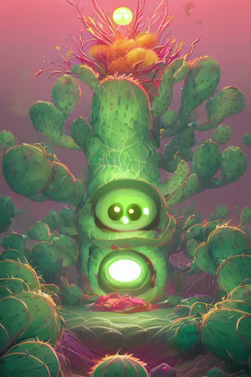 Image similar to roots cactus sushi cristal smurf ghost creature animal sushi cristal very big eye roots cactus elemental flush of force nature micro world fluo fishscale, behance hd by jesper ejsing, by rhads, makoto shinkai and lois van baarle, ilya kuvshinov, rossdraws radiating a glowing aura global illumination ray tracing hdr