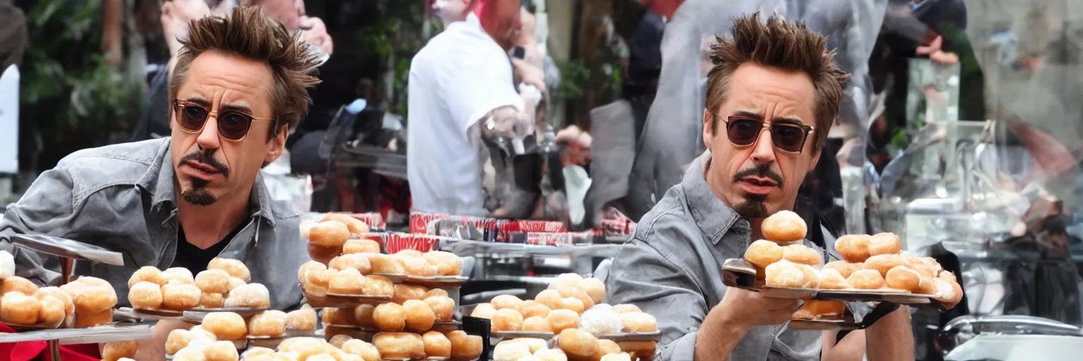 Prompt: Robert Downy Jr. eating some fresh donuts