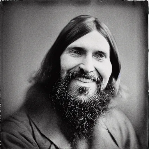 Image similar to happy rasputin as grubhub character realistic texture, depth of field, rolleiflex tlr