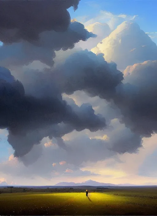 Image similar to painting of a storm coming over a field, a matte painting by rhads, featured on deviantart, hudson river school, apocalypse landscape, apocalypse art, storybook illustration