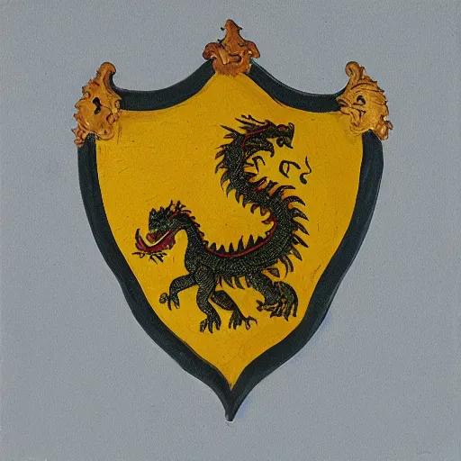 Image similar to family crest with dog and dragon, oil painting, matte, 14th century