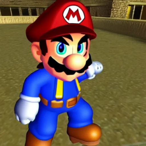 Prompt: quentin tarantino in the video game super mario 6 4