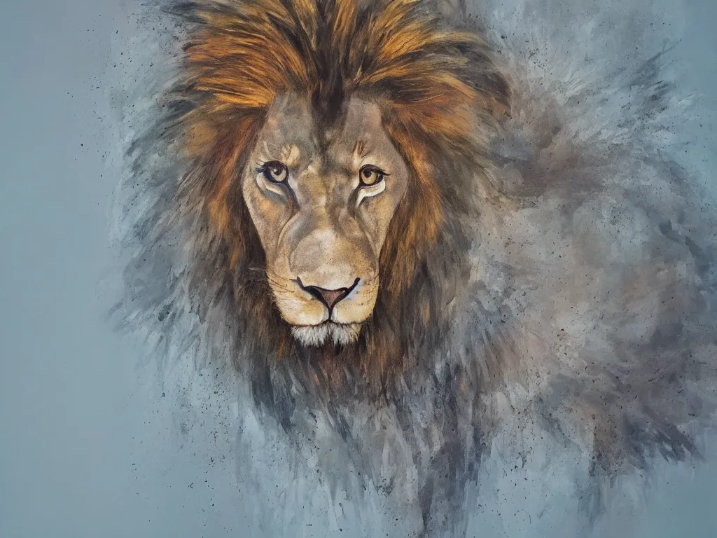 Image similar to an abstract portrait of an antropomorphic lion with a human face wearing a suit, photorealistic