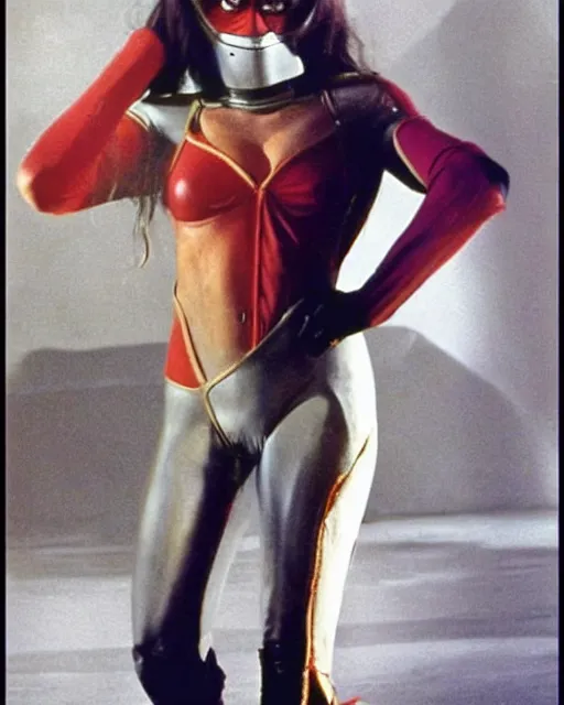 Image similar to color photos of beautiful 1960s actress Linda Harrison dressed as Nova from the original Planet of The Apes Movie shot in the Style of Annie Leibovitz