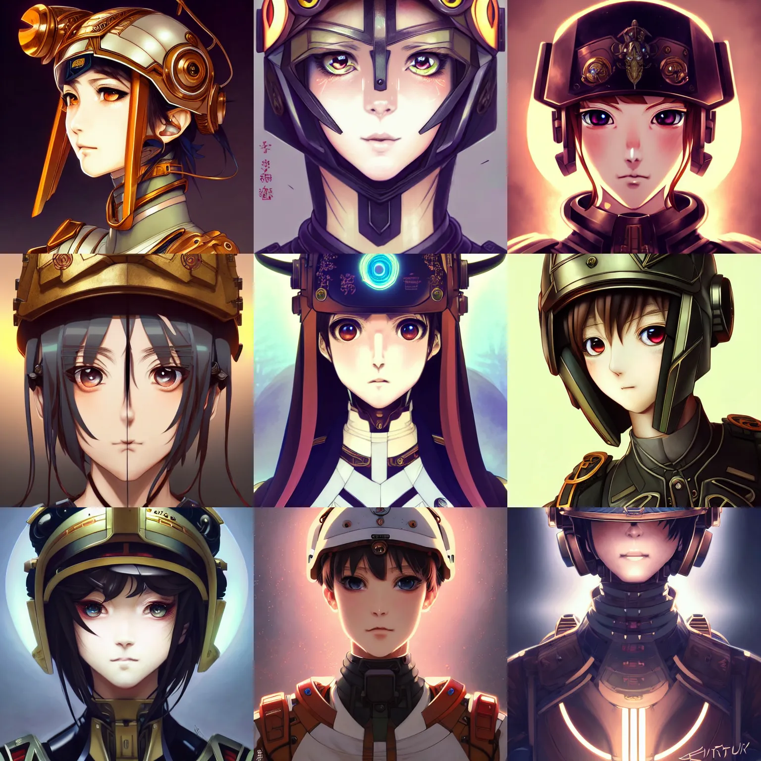 Prompt: symmetry!!!!!! beautiful anime soldier girl close portrait, sci - fi, rusty, wearing ornate rusty helmet, ultra detailed, elegant, intricate, anime, dynamic lighting, dnd, glowing lights, digital art, digital painting, artstation, wlop, sharp focus, illustration, art by artgerm and greg rutkowski and alphonse mucha, 8 k