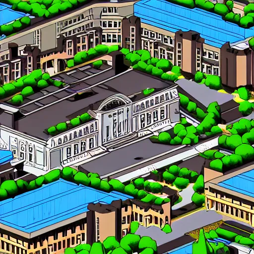 Prompt: sans undertale college, buildings, college campus and building, undertale in college, high detail