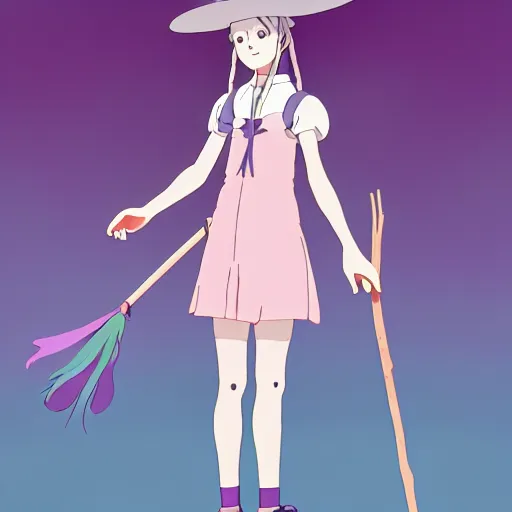 Prompt: A young adult witch with a pastel lesbian aesthetic, Studio Ghibli, character design, fantasy, 8k resolution