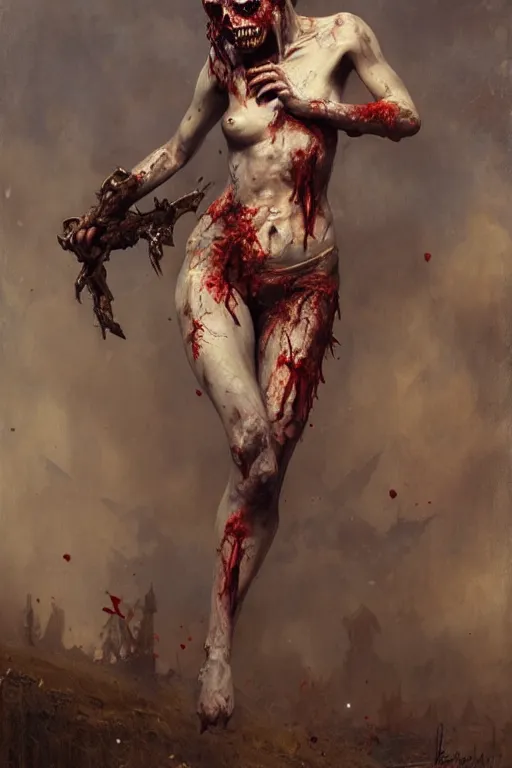 Image similar to a full body portrait of zombie girl wearing zombie clothes, high detail, cleary see face, by gaston bussiere, bayard wu, greg rutkowski, odd nerdrum, maxim verehin, dan dos santos, masterpiece, sharp focus, cinematic lightning