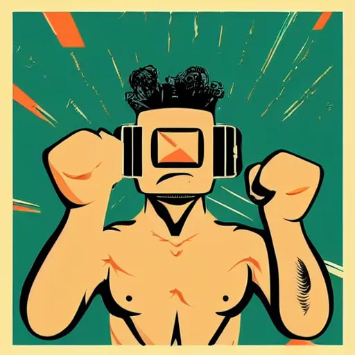 Prompt: wrestlers wearing vr headsets, vr goggles, shrugging, shrugging arms, tap out, fight club, tapping out, minimalistic, trending on art station, poster art by tom whaldon