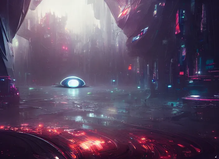 Image similar to a futuristic city with a giant eye in the center, cyberpunk art by neil blevins, cgsociety, fantasy art, dystopian art, cryengine, redshift, gigeresque cthulu vibes