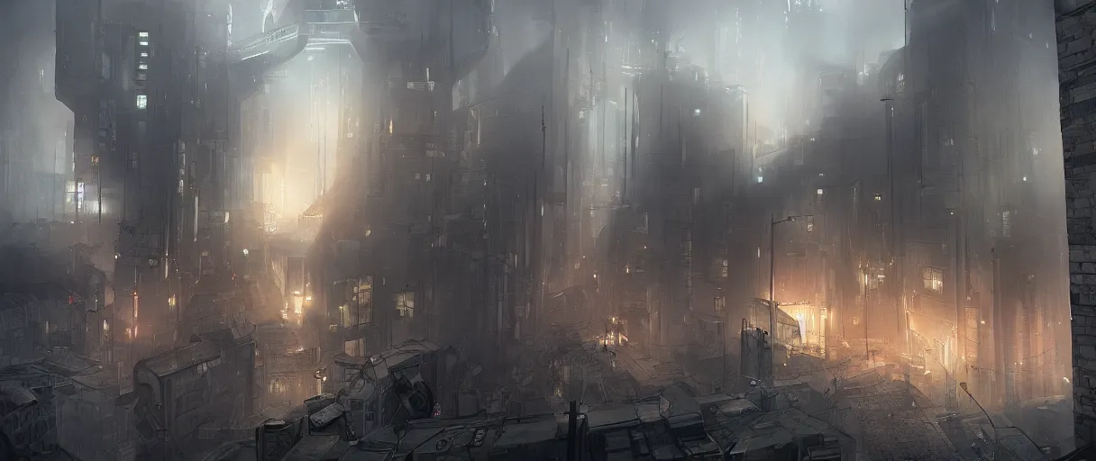 Image similar to dystopian Germany city, concept art, digital painting, style of jordan grimmer, futuristic, volumetric lighting