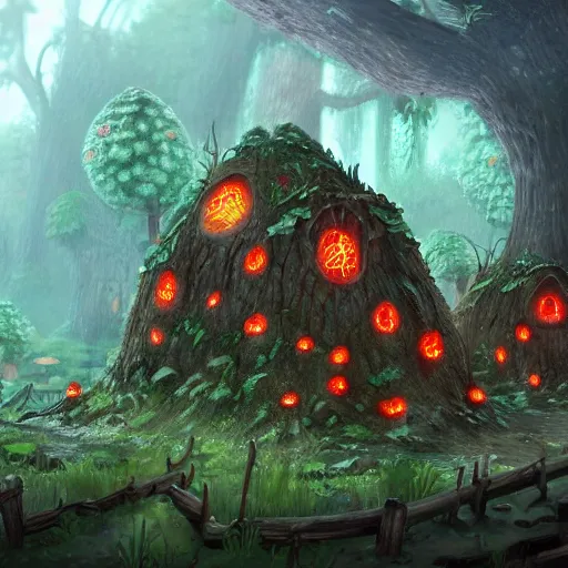 Image similar to fungus forest village, trending on artstation