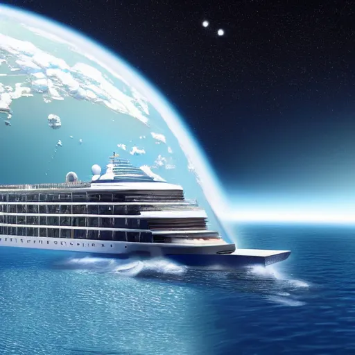 Prompt: a luxury cruise ship in space, exterior