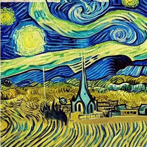 Image similar to starry night by van gogh in a bottle, by van gogh