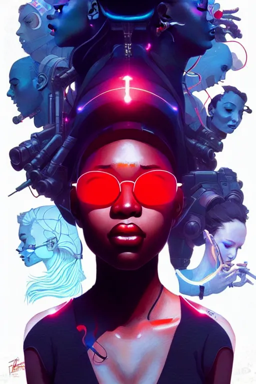 Image similar to 👩🏾🎤, cinematic, surreal, dramatic, dreamlike, cyberpunk, james jean + loish + artgerm + rutkowski + moebius