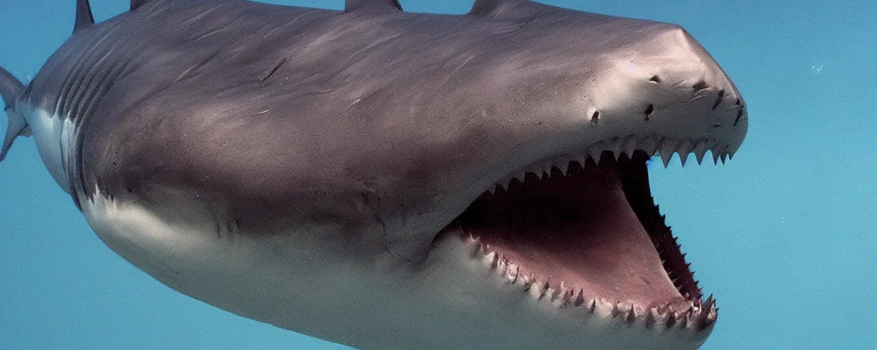 Prompt: high detail close up of one megalodon shark