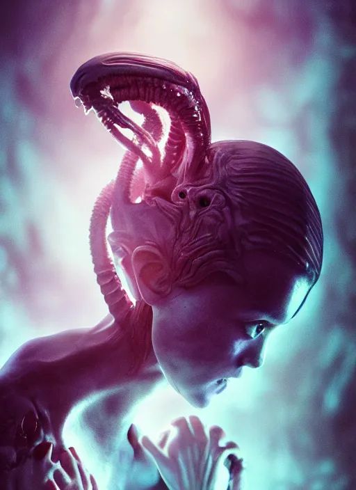 Prompt: 8 5 mm color xenomorph emma watson bed portrait fashion weird random strange hyperdetailed photorealistic david lachapelle akihito yoshida asaf hanuka cronenberg weta digital beksinski zawadzki ivan bilibin id magazine michal karcz and yoshitaka octane cinematic