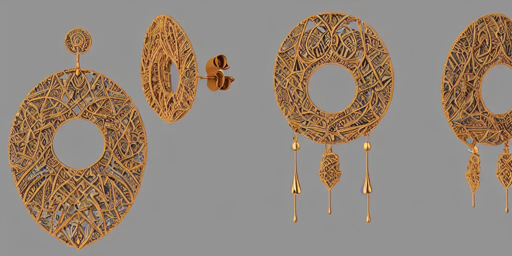 Prompt: earring design, jewelry design, wood, nordic, art deco, intricate, elegant, material, product design, trending on artstation, cgsociety, photo realistic, design by ziva cph and isabel lennse and kalevala, 8 k, unreal engine, c 4 d