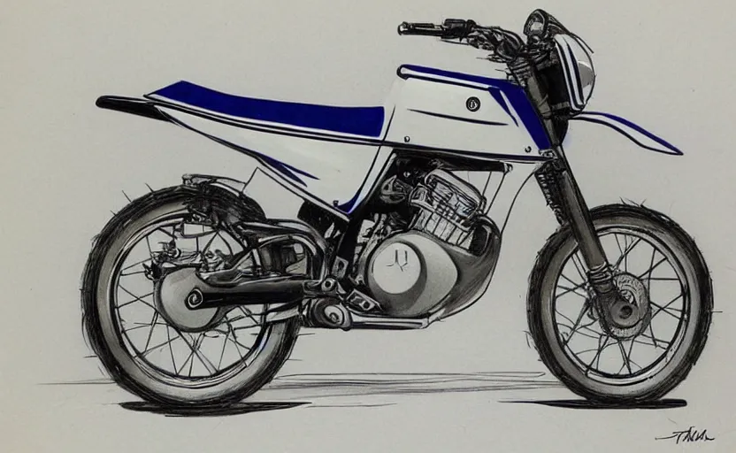 Image similar to 1 9 7 0 s yamaha enduro motorcycle concept, sketch, art,