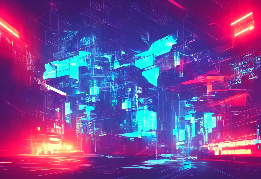 Prompt: cyber security polygon lighting sharp focus in cyberpunk aesthetic digital painting neon