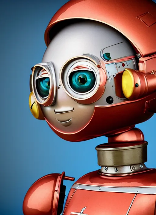 Image similar to highly detailed closeup, face profile portrait of a retro 1 9 5 0 s tin toy robot spacegirl wearing a bikini, unreal engine, nicoletta ceccoli, mark ryden, earl norem, lostfish, global illumination, detailed and intricate environment