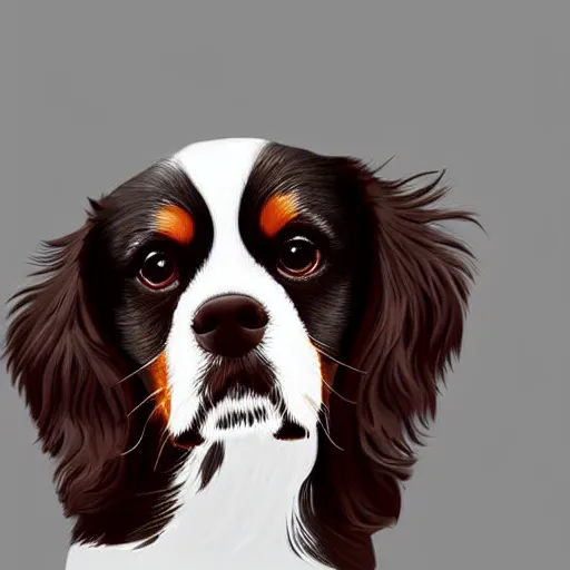 Image similar to digital art, black cavalier king charles sitting with a all brown short haired dashhound