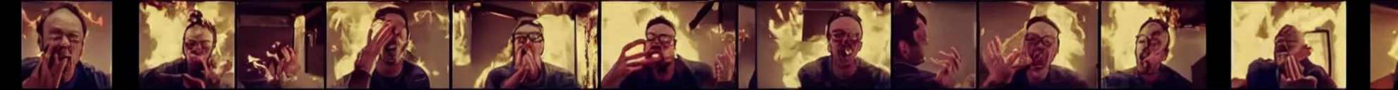 Image similar to 8 consistent frames from a video of a man talking while on fire