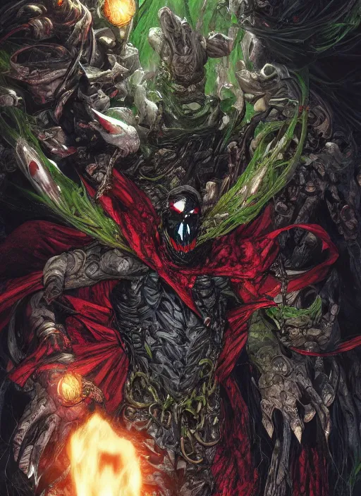 Image similar to first issue of spawn comic book cover art, au naturel, hyper detailed, digital art, trending in artstation, cinematic lighting, studio quality, smooth render, unreal engine 5 rendered, octane rendered, art style by klimt and nixeu and ian sprigger and wlop and krenz cushart