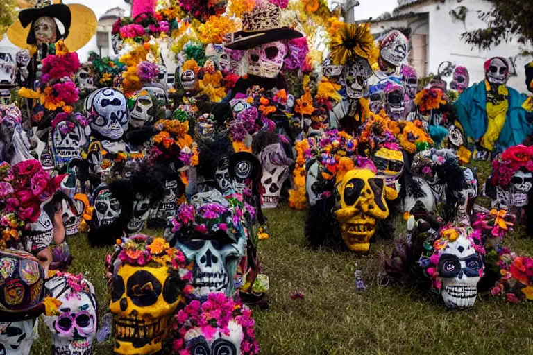 Prompt: cinematography dia de muertos in san magel de ayende by Emmanuel Lubezki