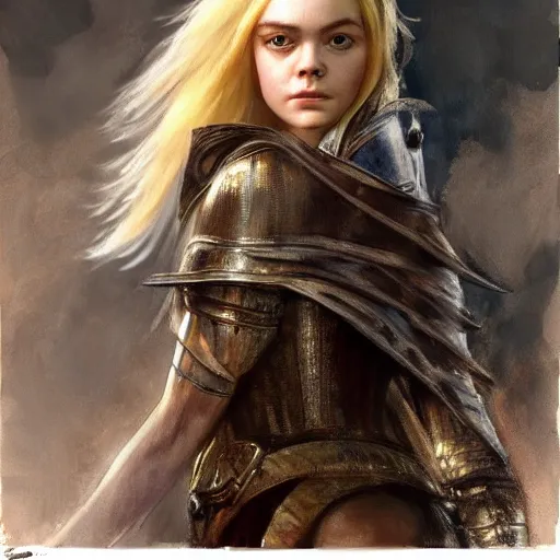 Image similar to ultra realistic medium shot portrait painting of elle fanning in dark souls, art by frank frazetta, 4 k, ultra realistic, highly detailed, epic lighting