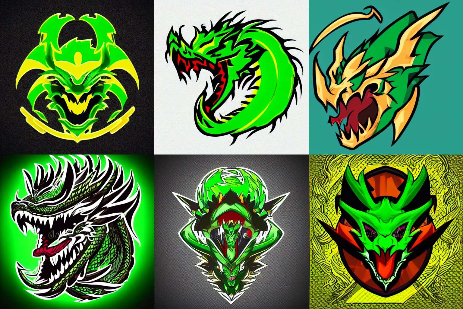 Prompt: green dragon head modern digital sharp detailed cybersport twitch streamer logo beautiful vector illustration digital art premium quality