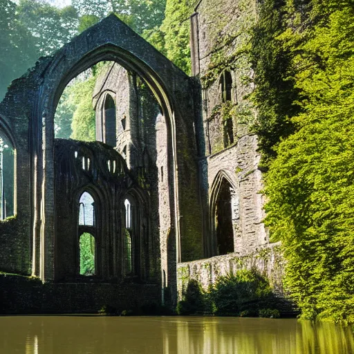 Prompt: Tintern abbey in the style of the upside down in Stranger Things