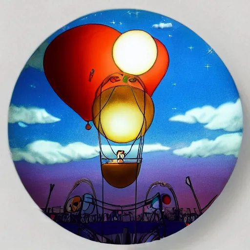 Image similar to dream a time machine with energy wave, light boom, ( ballon in the sky ) by vanessa morales, studio ghibli,